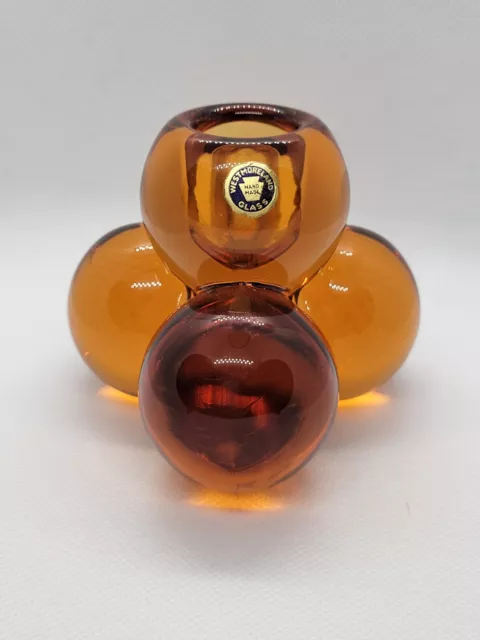 Vtg Mcm Westmoreland 4 Balls Stacked Amber Glass Candlestick Holder W/Sticker