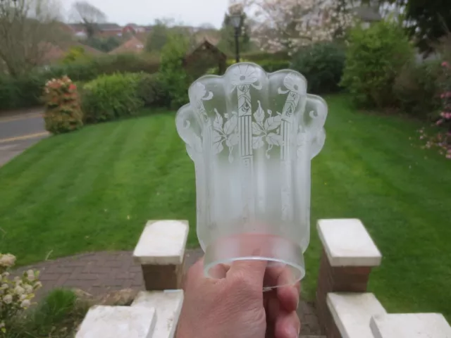 Antique Crystal Etched Paraffin Glass Oil Lamp Light Shade 65mm Fitter