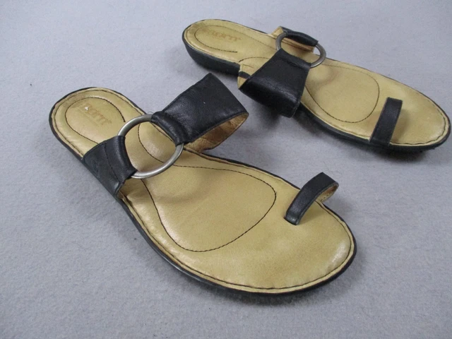 Born Sandals Womens 10 Black Toe Loop Slip On Leather Lined Cushioned Comfort