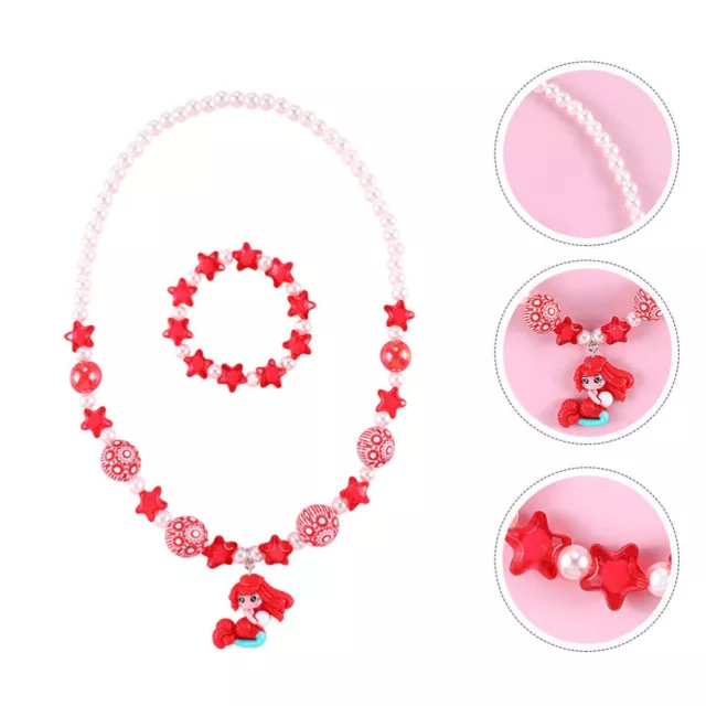 1 Set Perlenkette und Armband für Kinder (rot)