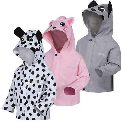 Regatta Kids Animal Print Hooded Waterproof Jacket 2 pockets Cow Pig Donkey
