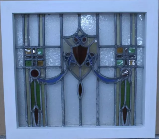 OLD ENGLISH LEADED STAINED GLASS WINDOW Gorgeous Shield 20" x 18"