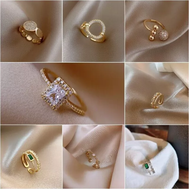 Elegant 18k Yellow Gold Plated Rings Women Cubic Zirconia Jewelry Size 6-10