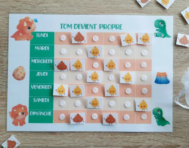 Tableau d'apprentissage / Tableau de motivation à la propreté enfant DINOSAURE