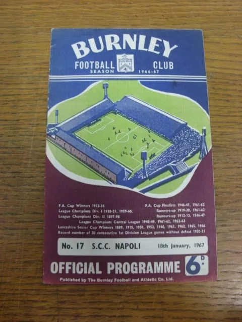 18/01/1967 Burnley v Napoli [Inter Cities Fairs Cup] (team changes, slight marki