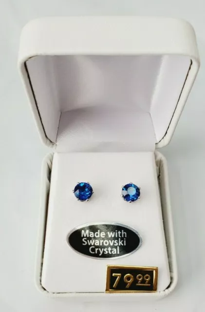 Crystals By Swarovski London Blue Earrings In Sterling Silver Overlay Stud Back