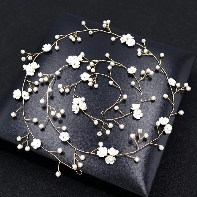 VMila Long Pearl and Crystal Beads Bridal Hair Vine Wedding Head 50 CM Gold