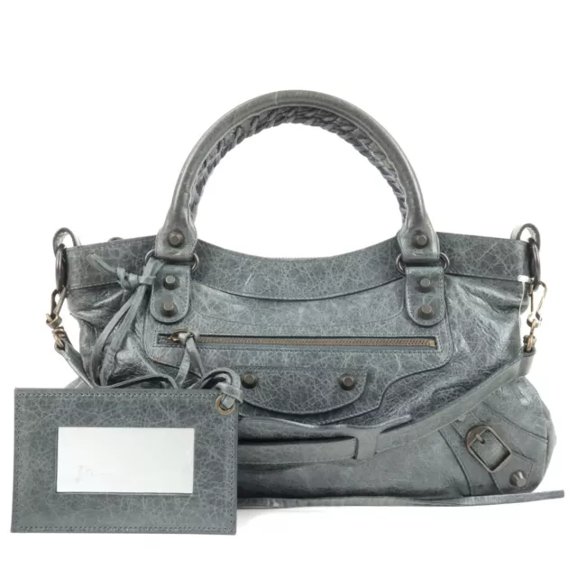 Auth BALENCIAGA The First 2Way Bag Hand Bag Gray Leather 103208 Used