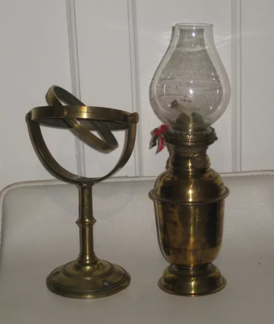 Antique Brass Ship's Cabin Gimbal Lamp - Sherwoods Ltd. - Original Glass Chimney