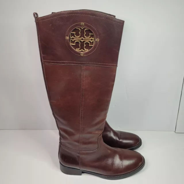 Classic Tory Burch Kiernan Almond Brown Leather Zipper Riding Boots US 7M