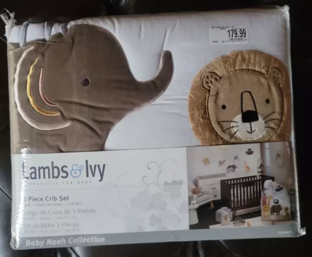 Juego de cama para cuna de bebé Lambs & Ivy Baby Noah de 3 piezas para animales/arca - azul/marrón