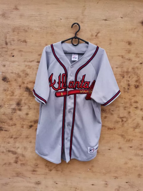 Atlanta Braves Baseball Shirt Jersey Grey Majestic Size L Adult