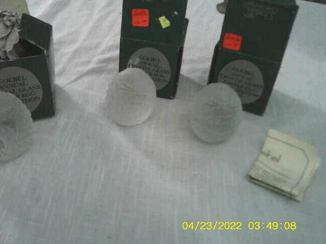 3 Old Never Displayed Goebel Annual Crystal Glass Easter Egg First Edition 1979