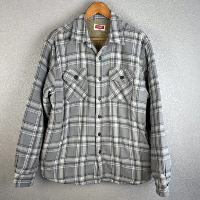 WRANGLER MENS WESTERN Fleece Lined Shirt Jacket Size M Medium Gray ...