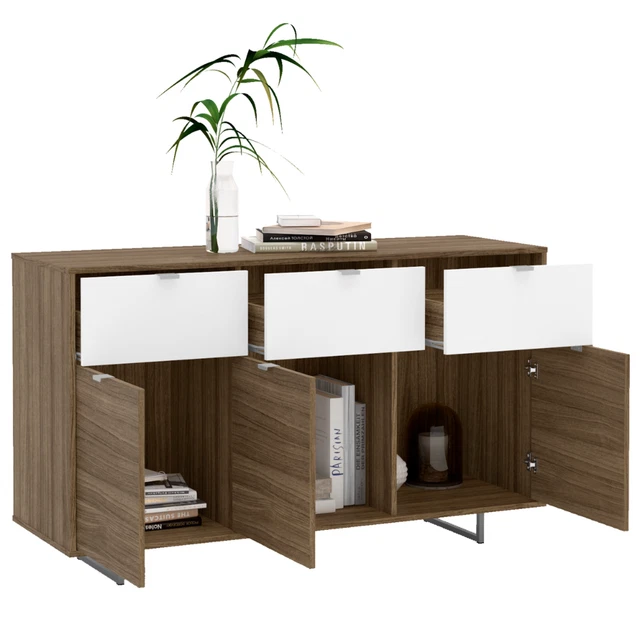 Polifurniture Montana 53 inch Sideboard with 3 Doors, Walnut & White