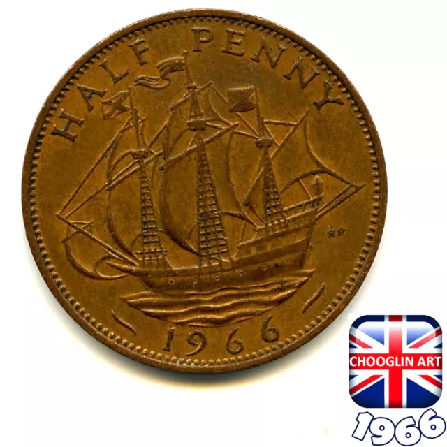 A BRITISH 1966 ELIZABETH II HALFPENNY ½d coin, 58 Years Old!