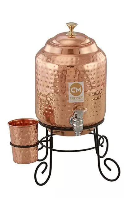 New Copper 5 Liter Water Dispenser Container Pot With 1 Copper Glass & Stand