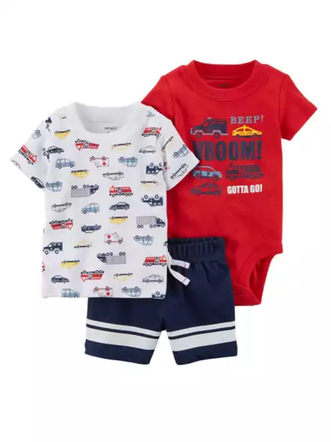Carters Infant Boys Cars Trucks Ambulance Baby Outfit Shirt Bodysuit & Shorts