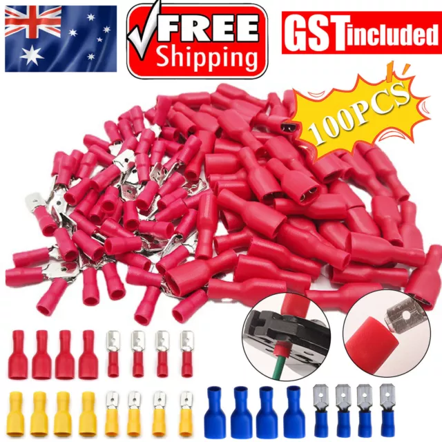 50/100x Insulated Spade Crimp Terminal Kit Electrical Wire Splice Connector AU