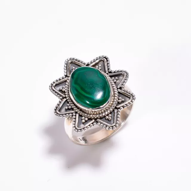 Gift For Women Stackable Vintage Ring Size 9 925 Silver Malachite Gemstone 2