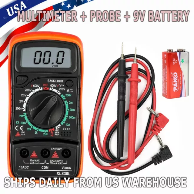 LCD Digital MULTIMETER Voltmeter Ammeter Ohmmeter Volt AC DC Tester Leads Meter