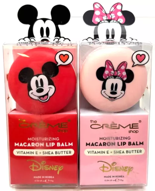 (2) Disney The Creme Shop Minnie & Mickey Mouse Macaron Lip Balms NIP 0.26 oz