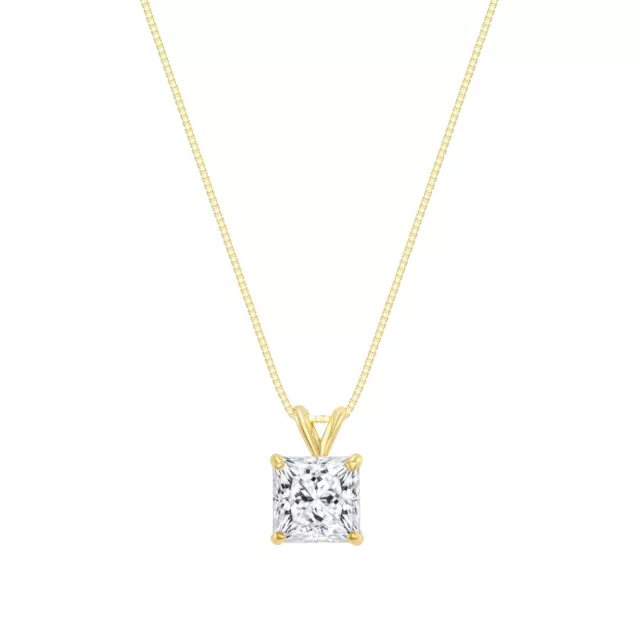 1/2 Ct Princess Lab Created Grown Diamond Pendant Necklace 14K Yellow Gold F/VS