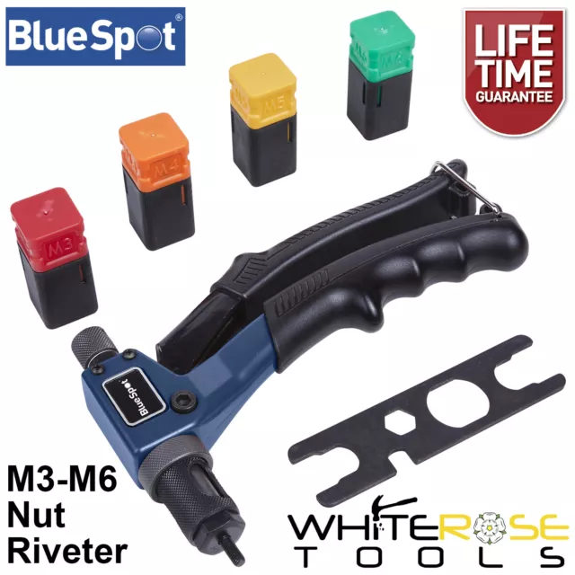 BlueSpot Nut Riveter 8" M3-M6 Rivet Repair Set Rivnut Gun Steel Aluminium Rivets