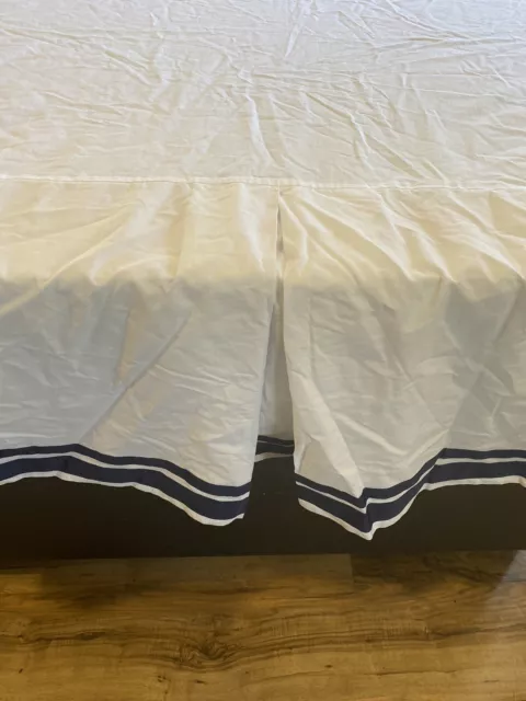 Pottery Barn Kids Crib Skirt Dust Ruffle White Navy Blue Ribbon 100% Cotton Baby