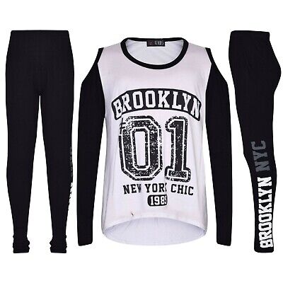 Girls Tops Brooklyn 01 Print White T Shirt Top & Legging Outfit Clothing Sets