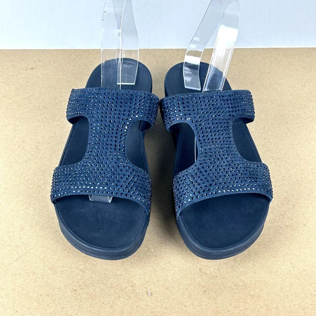 Fitflop Rokkit Studded Slide Sandals Womens 9 Navy Blue Slip On 2