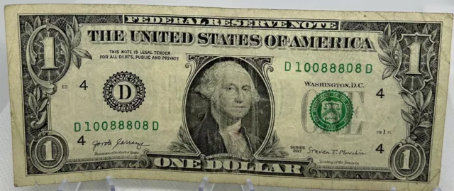 Fancy Serial Number Note - $1 One Dollar Bill