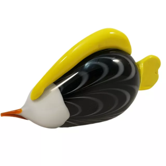 Art Glass Tropical Fish Figurine Paperweight Black White Yellow Orange Swirl 7"