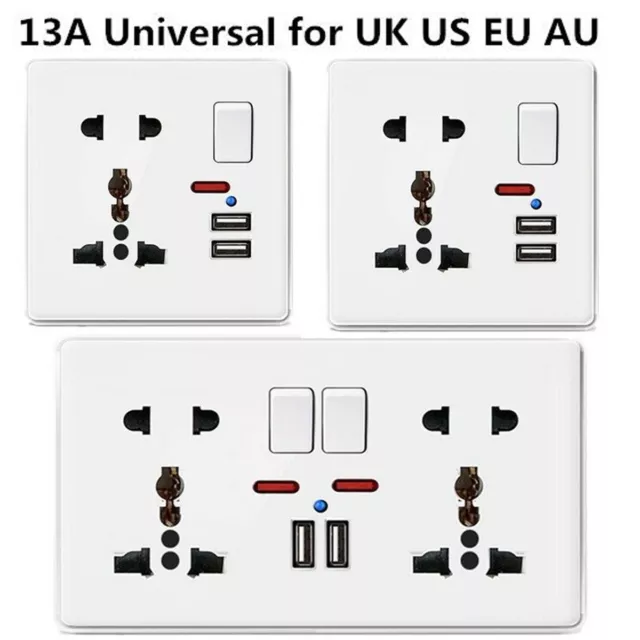 Usb Double Wall Socket 13 Amp Uk Plug 2 Gang Switch Electric Charger Power Port