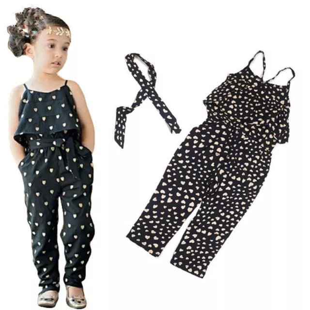 2PC Toddler Baby Girls Fashionable Condole Jumpsuits + Belt Kids Clothes Outfits