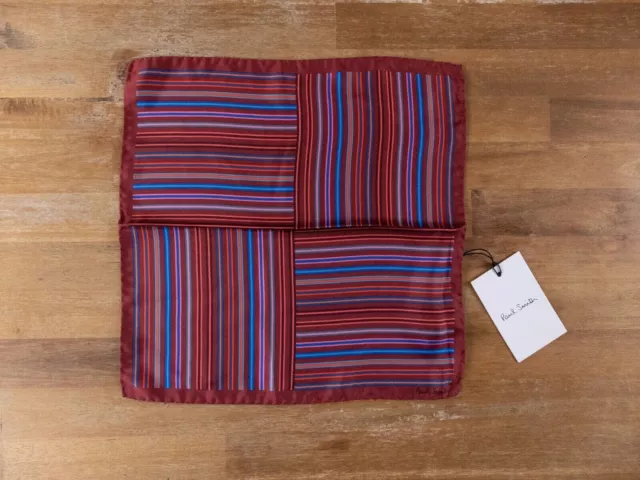 PAUL SMITH burgundy red striped silk pocket square authentic NWT Made in Italy