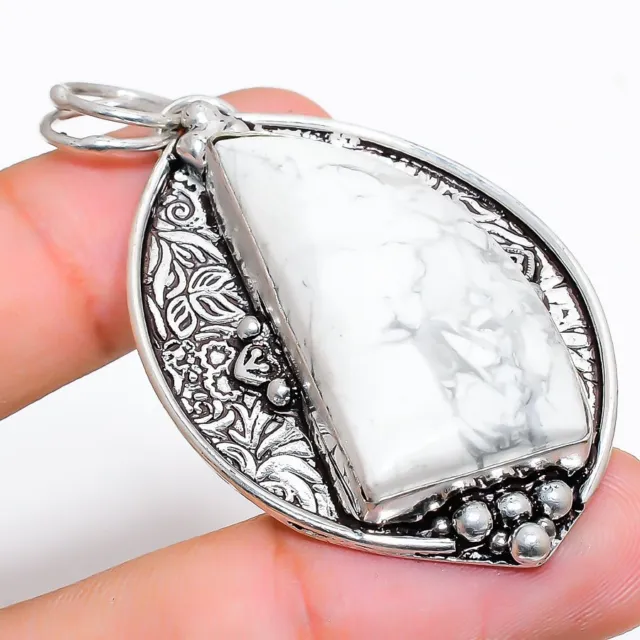 Howlite Jasper Gemstone 925 Sterling Silver Jewelry Pendant 2.36"