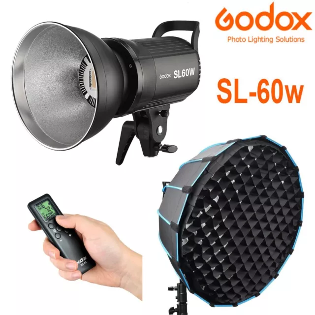 Godox SL-60W 5600K LED Videoleuchte Fotolampe Licht + 57CM Bowens Gitter Softbox