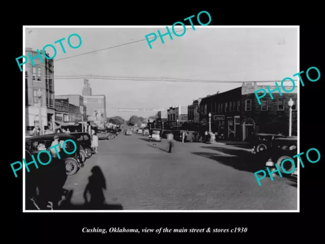 OLD LARGE HISTORIC PHOTO OF CUSHING OKLAHOMA THE MAIN STREET & STORES c1930