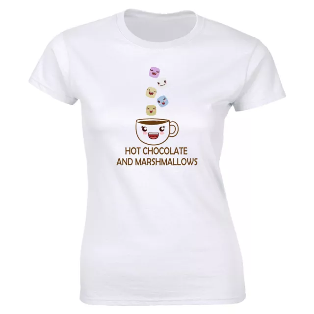 Funny Hot Chocolate and Marshmallows T-Shirt for Women Cute Dessert Tee