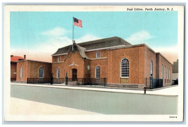 Perth Amboy New Jersey Postcard Post Office Building Exterior View c1940 Vintage