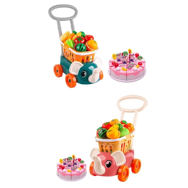 Caddie De Supermarché Jouet Pour Enfants - Panier Avec Aliments Factices - Jeu D'Imitation Et D'Apprentissage - Cadeau Garçon Fille