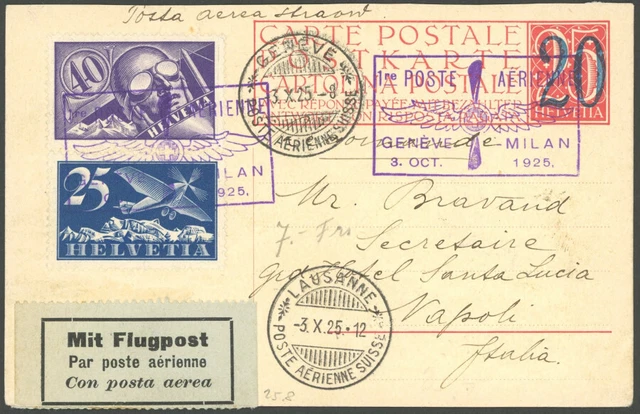 LUFTPOST 3.10.1925, GENEVE-LAUSANNE, frankiert mit Mi.Nr. 180 und 182,