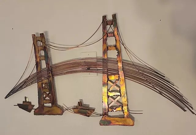 Mid Century Brutalist Art CURTIS JERE Style GOLDEN GATE BRIDGE 38" x 22" GREAT