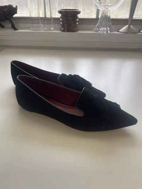 Kate Spade New York Adore Black Suede Flats Tassel Pointed Toe Sz 8 B