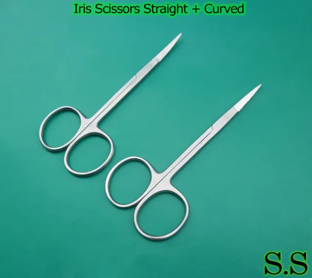 4 Iris Micro Surgery Delicate Ophthalmic Scissors Straight+Curved 4.5" + 3.5"