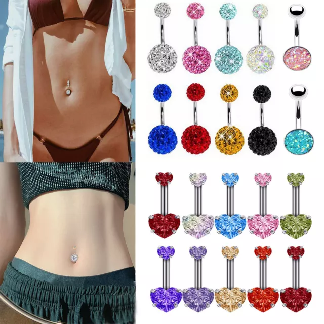 Flower Crystal Surgical Steel Dangle BELLY Button Navel bars Ring Body Piercing#