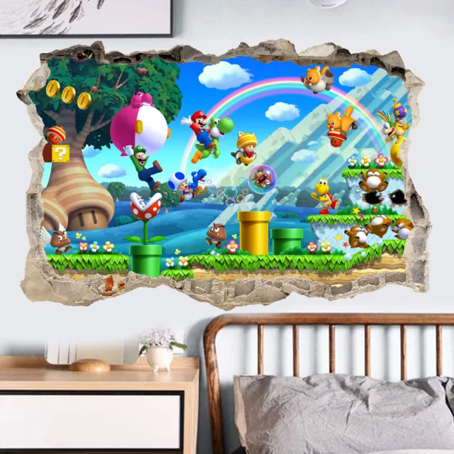 Super Mario Broken Hole in Wall Vinyl Art Sticker Smash Bros Luigi Decal Mural