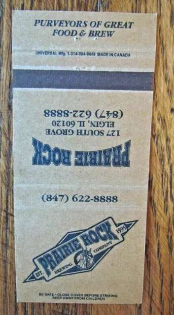 Prairie Rock Brewing Co. Brew Pub (Elgin, Illinois) Beer Matchbook Matchcover F1