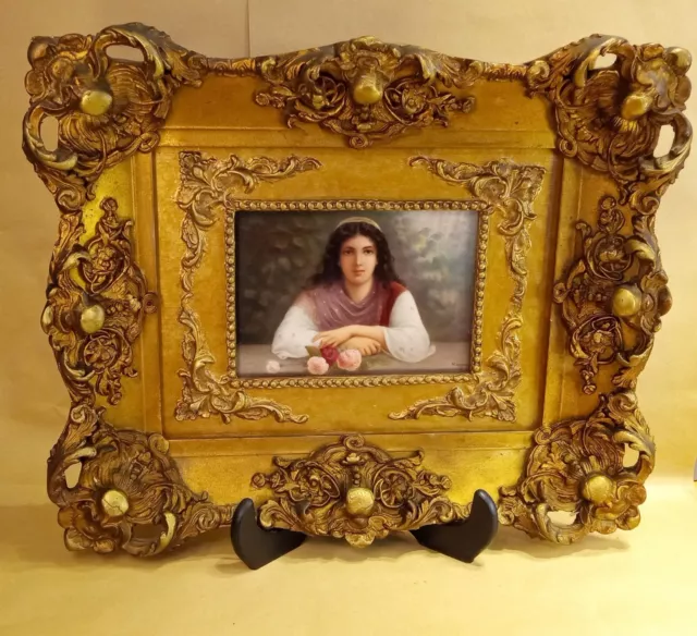 Kpm Style Exqusite Framed Porcelain Portrait Plaque Handpainted By Artist Wagner